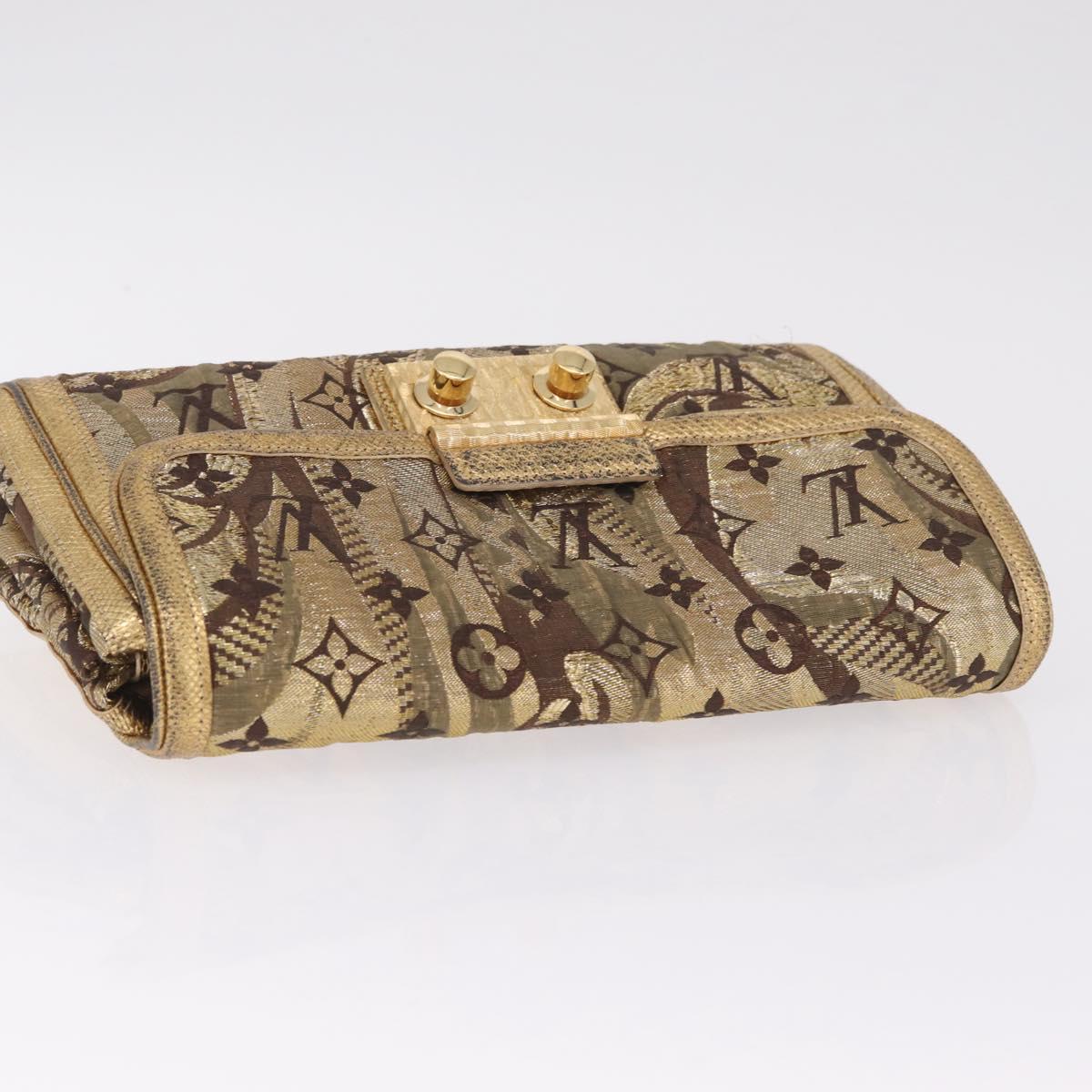 LOUIS VUITTON Monogram Brocade Tari Clutch Bag Gold M93142 LV Auth 208412V