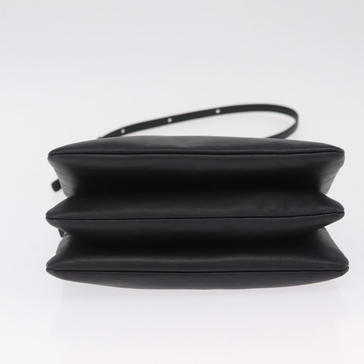 CELINE trio Shoulder Bag Leather Black Gold Auth 208418A