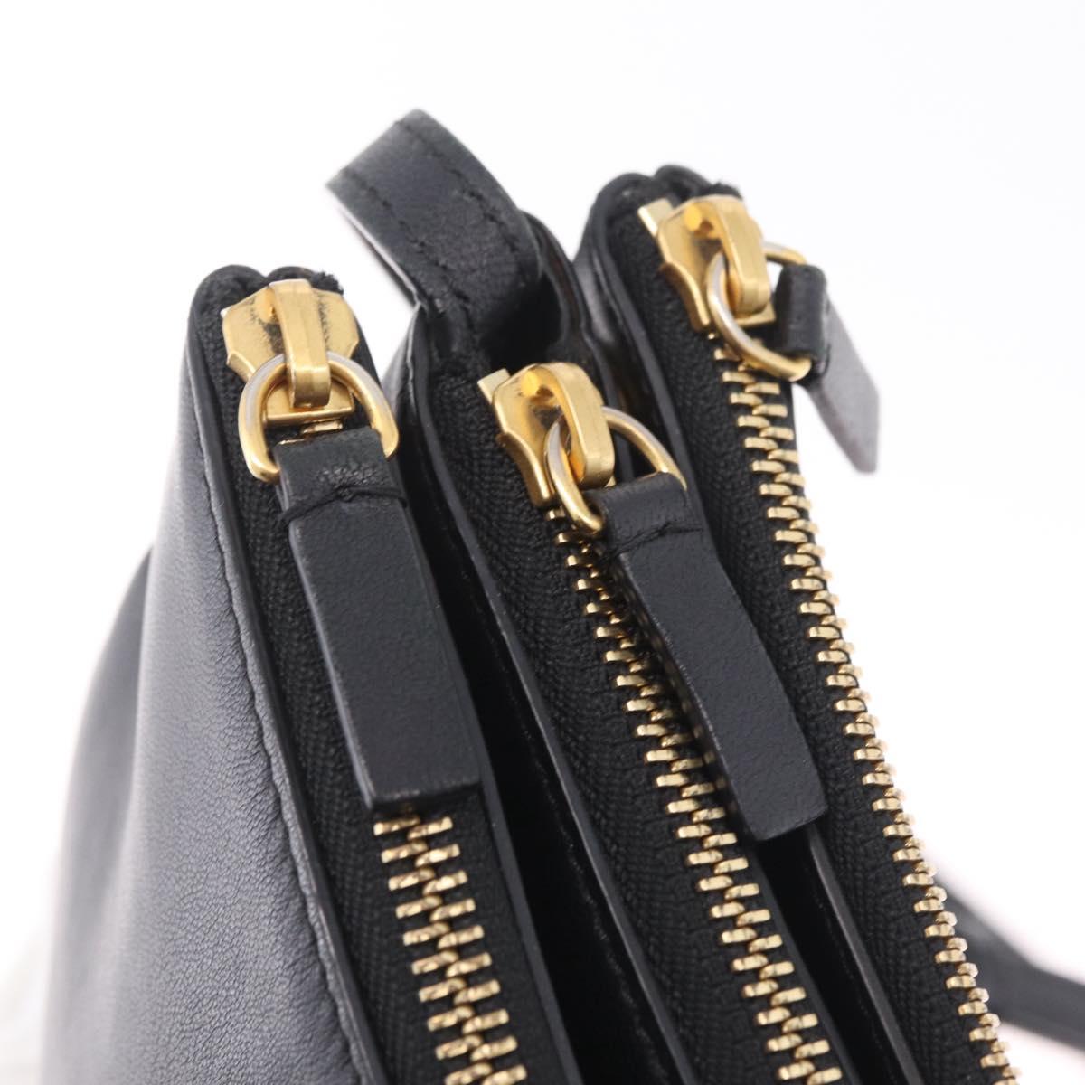 CELINE trio Shoulder Bag Leather Black Gold Auth 208418A