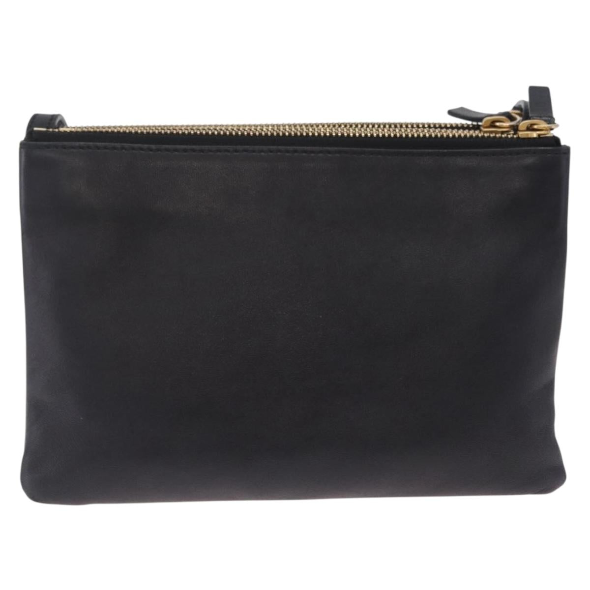 CELINE trio Shoulder Bag Leather Black Gold Auth 208418A