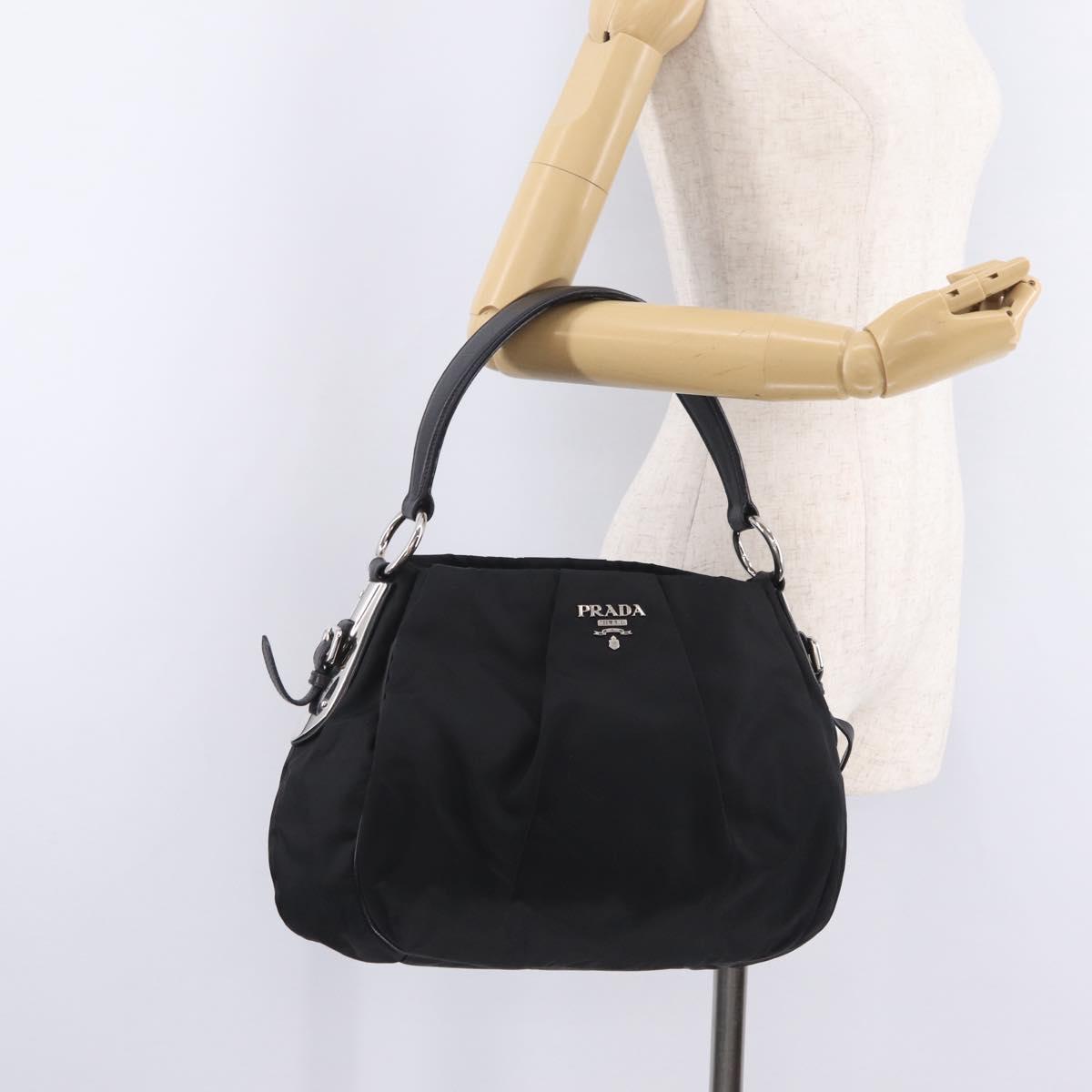 PRADA Shoulder Bag Nylon Black Silver Auth 208419V