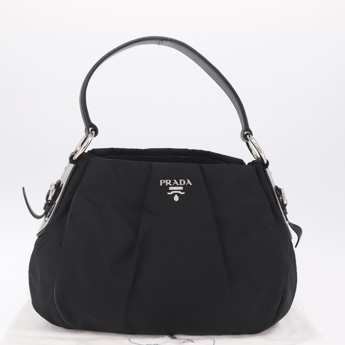 PRADA Shoulder Bag Nylon Black Silver Auth 208419V