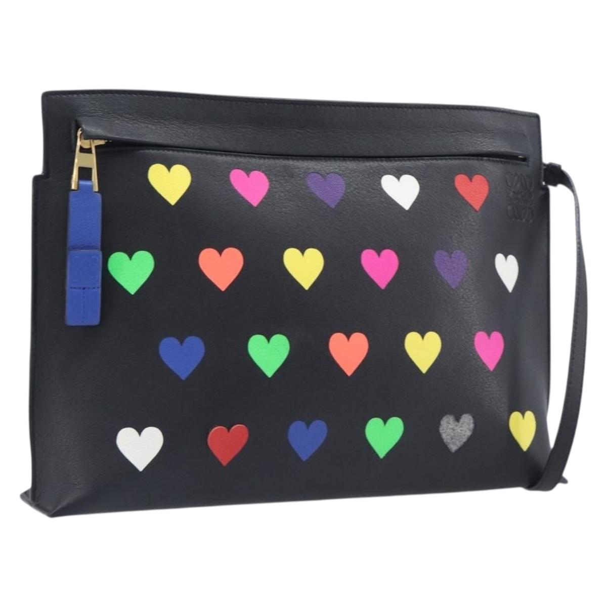 LOEWE Shoulder Bag Leather Black Gold Auth 208421A