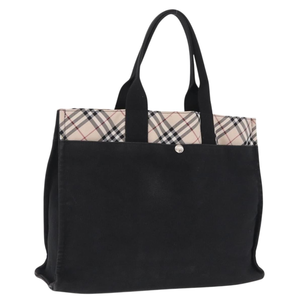 BURBERRY Nova Check Blue Label Hand Bag Canvas Silver Black Auth 208424A