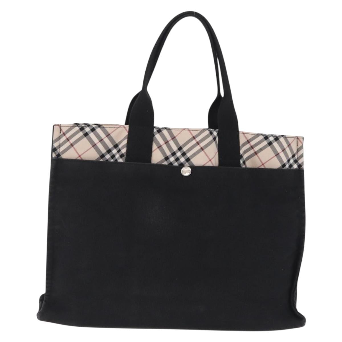 BURBERRY Nova Check Blue Label Hand Bag Canvas Silver Black Auth 208424A