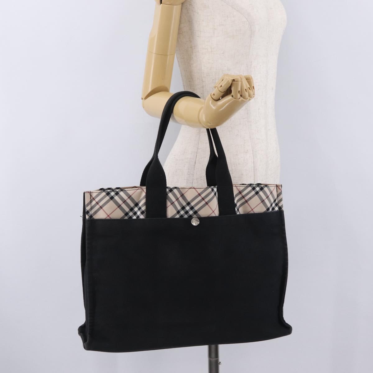 BURBERRY Nova Check Blue Label Hand Bag Canvas Silver Black Auth 208424A