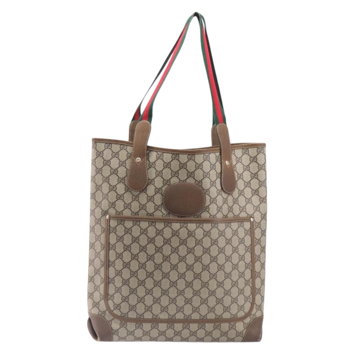 GUCCI GG Supreme Web Sherry Line Tote Bag PVC Beige Red 002 904 0223 Auth 208434