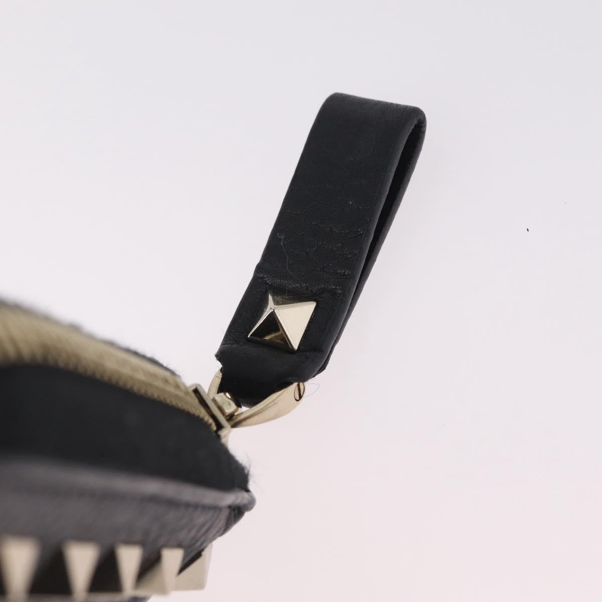 Valentino Rock Studs Long Wallet Leather Black Gold Auth 208442A
