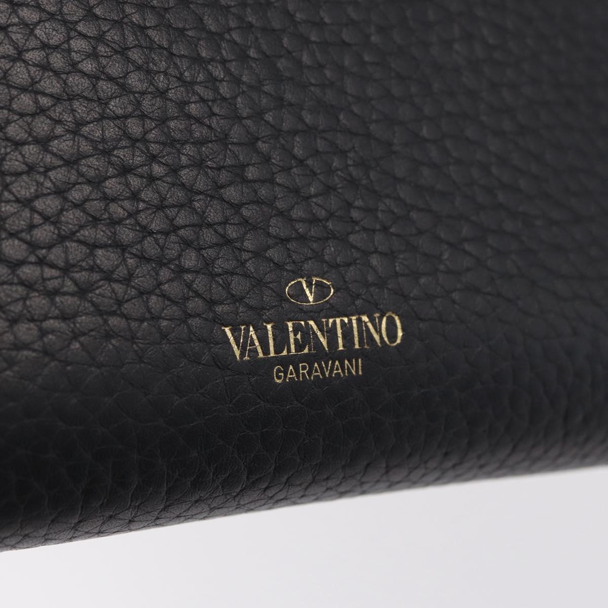 Valentino Rock Studs Long Wallet Leather Black Gold Auth 208442A