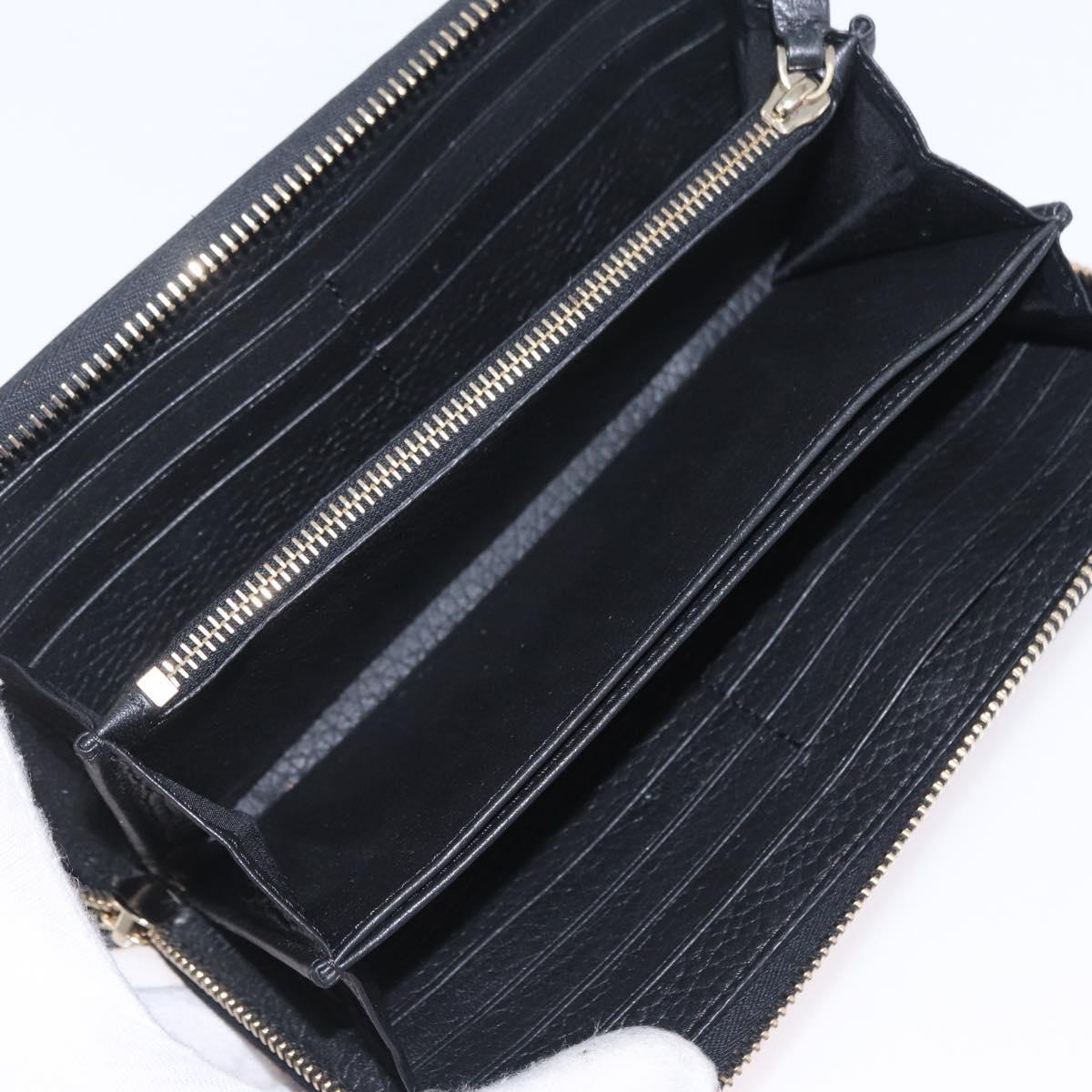 Valentino Rock Studs Long Wallet Leather Black Gold Auth 208442A
