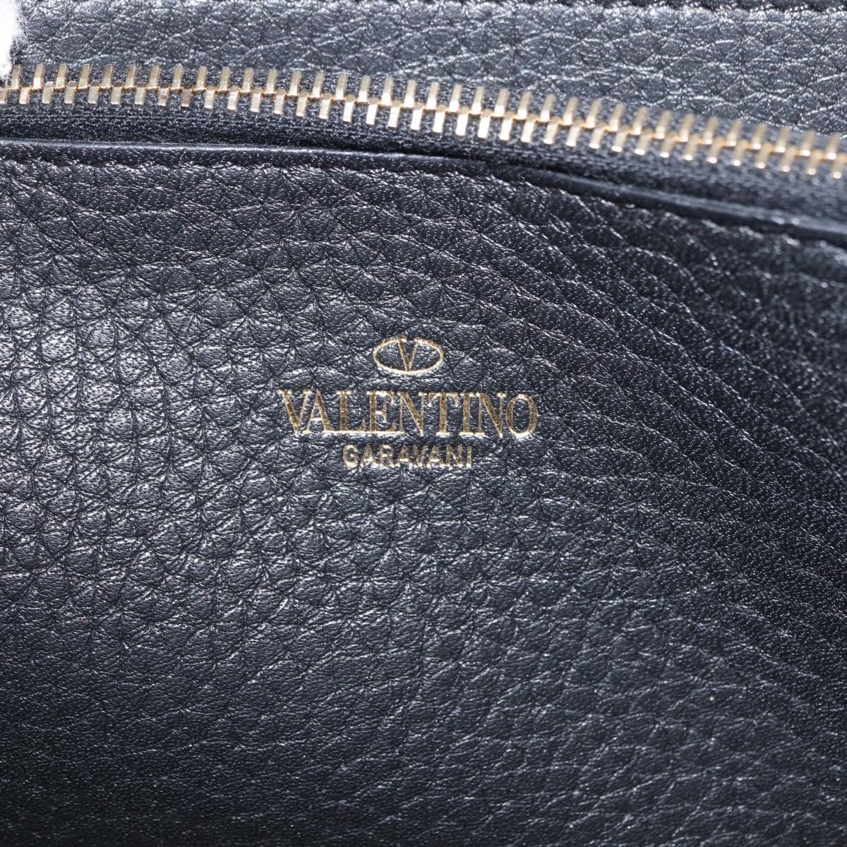 Valentino Rock Studs Long Wallet Leather Black Gold Auth 208442A