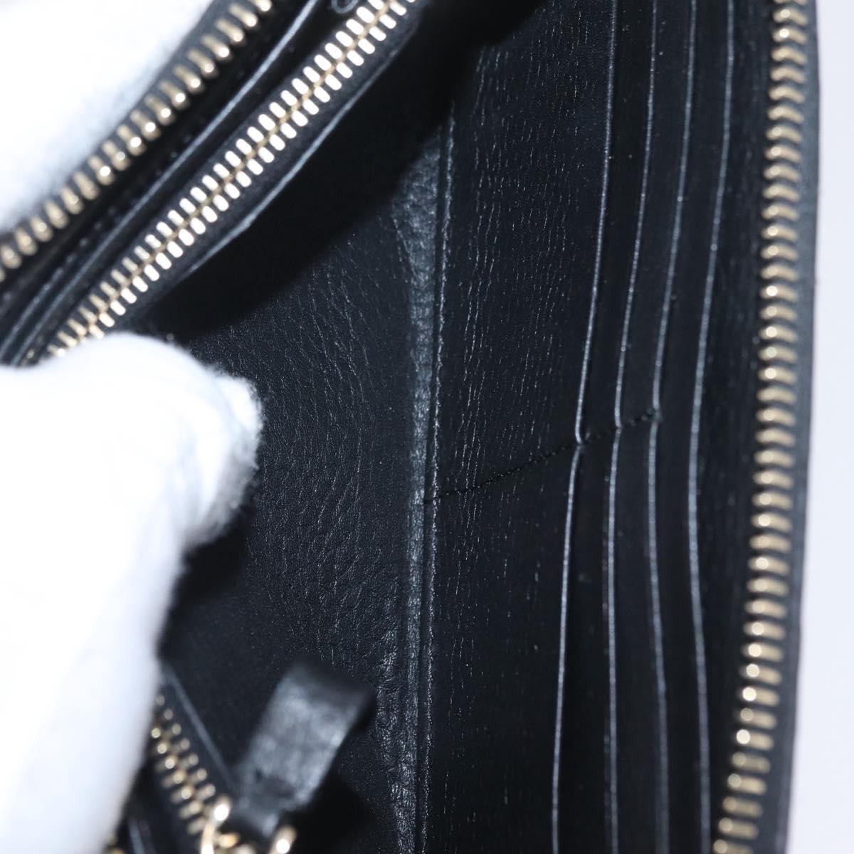 Valentino Rock Studs Long Wallet Leather Black Gold Auth 208442A