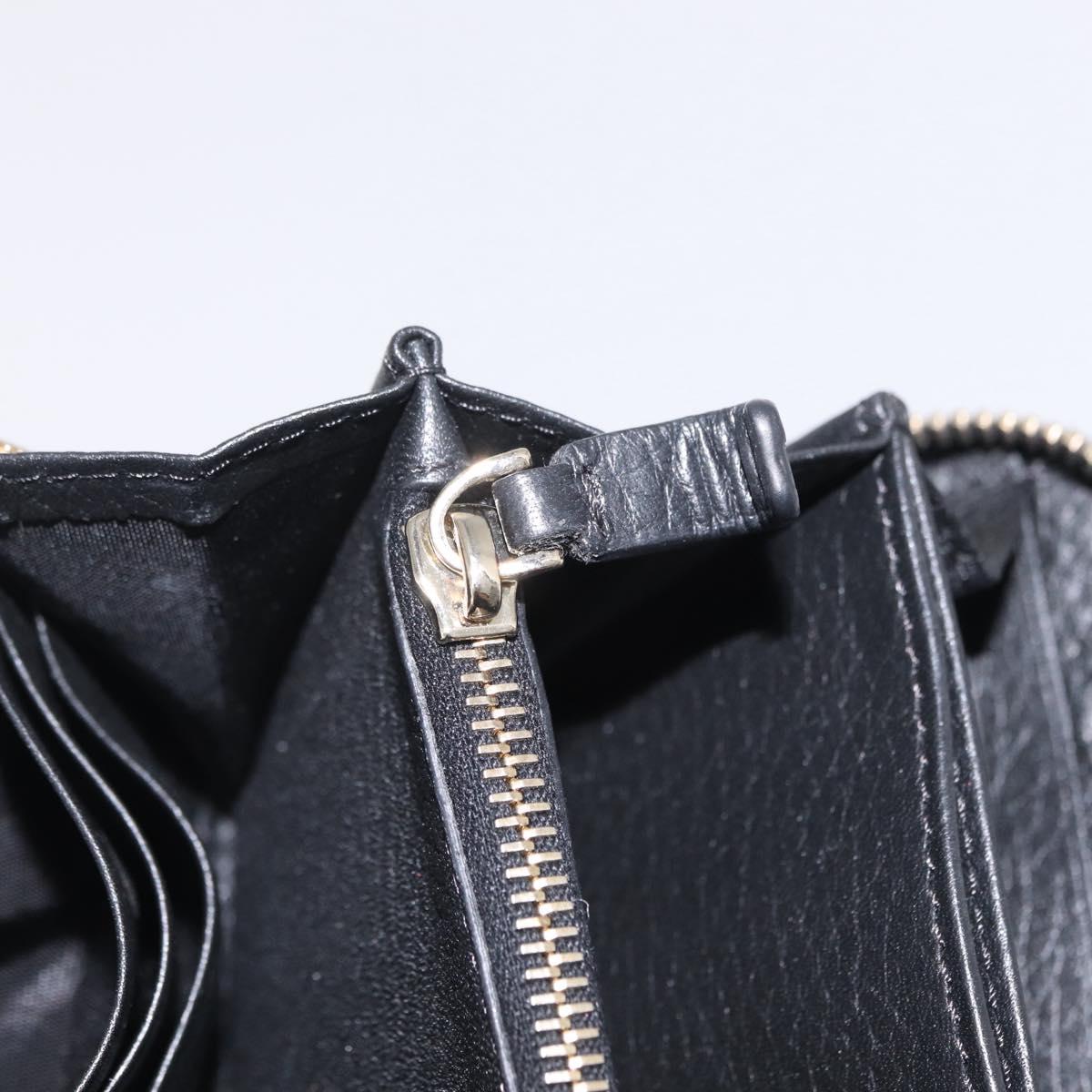 Valentino Rock Studs Long Wallet Leather Black Gold Auth 208442A