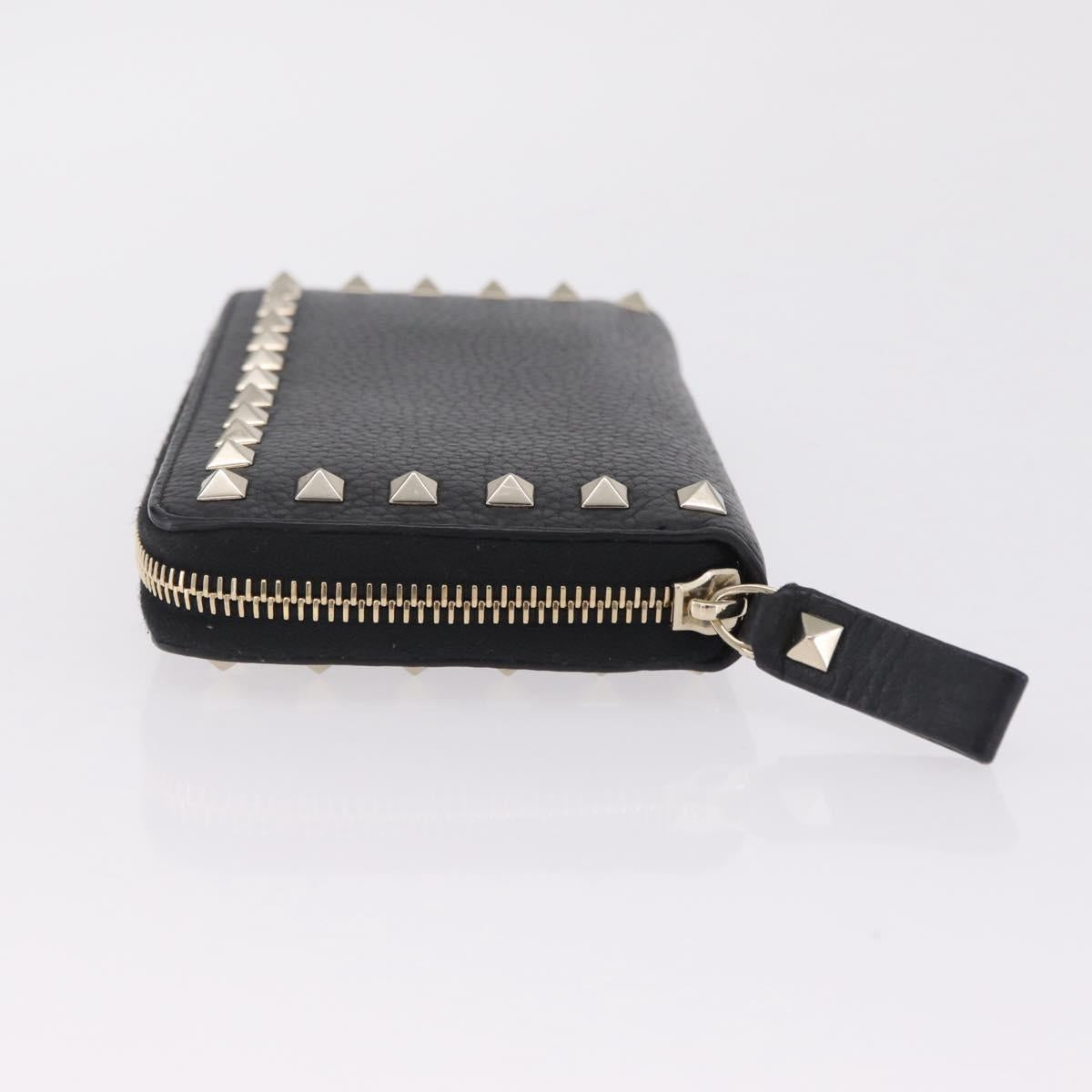 Valentino Rock Studs Long Wallet Leather Black Gold Auth 208442A