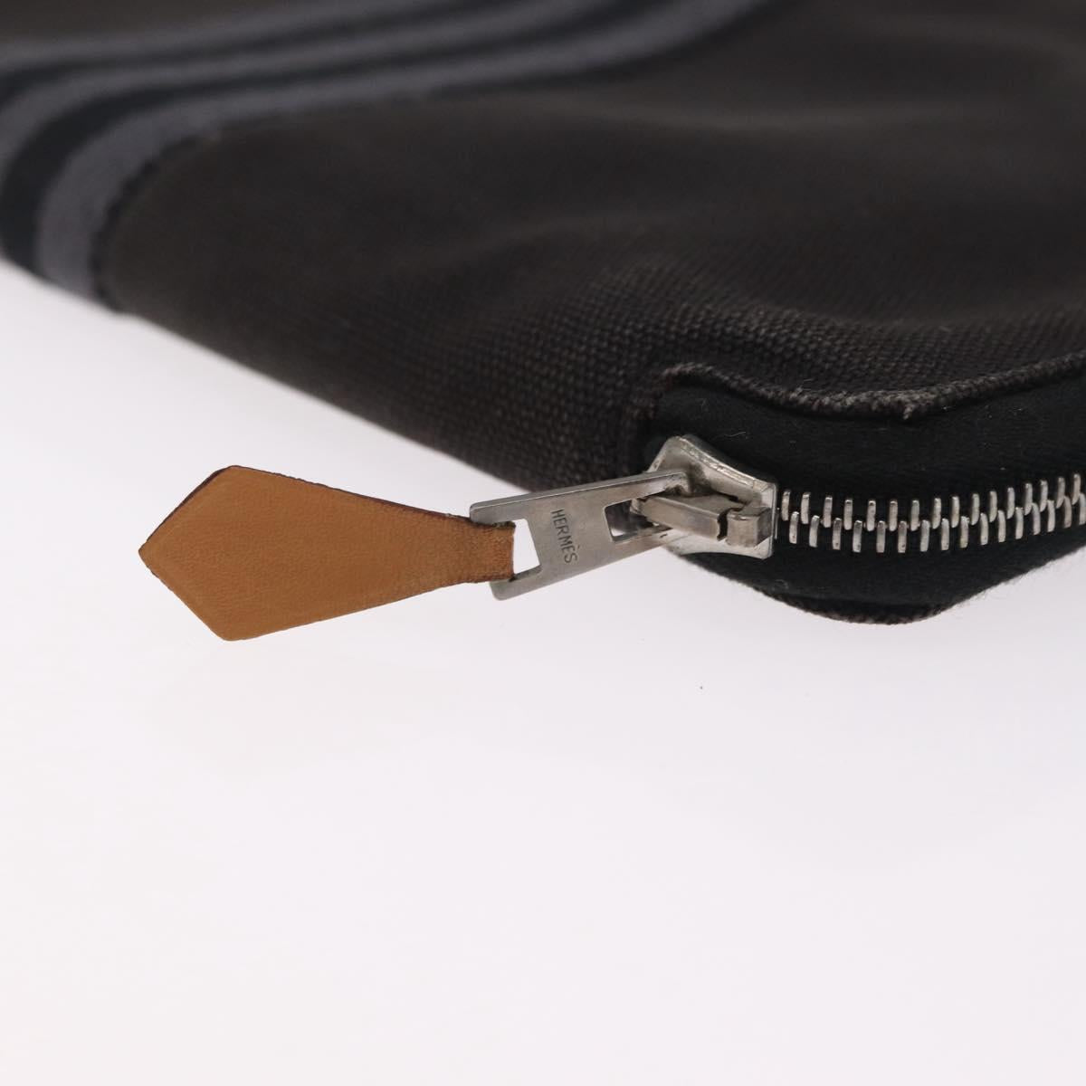 HERMES Fourre Tout Long Wallet Canvas Black Auth 208448
