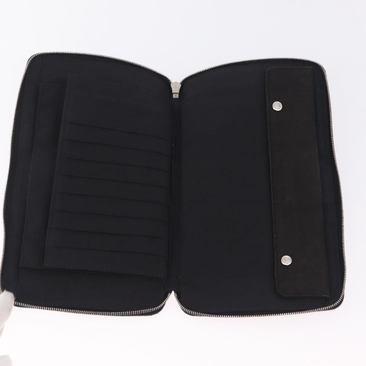 HERMES Fourre Tout Long Wallet Canvas Black Auth 208448