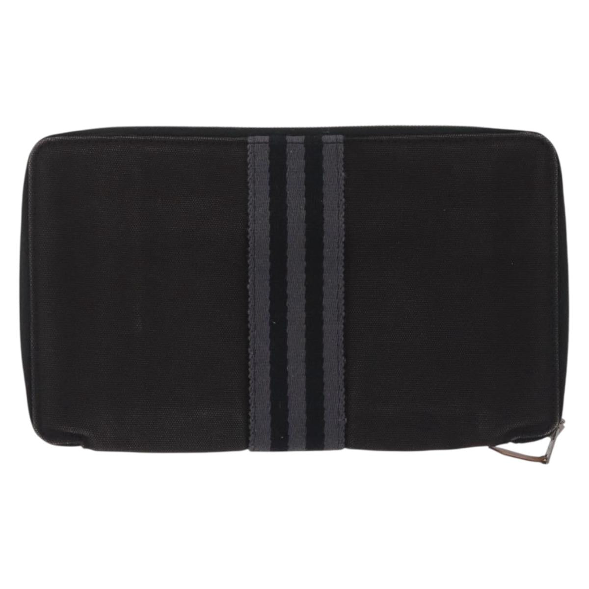 HERMES Fourre Tout Long Wallet Canvas Black Auth 208448