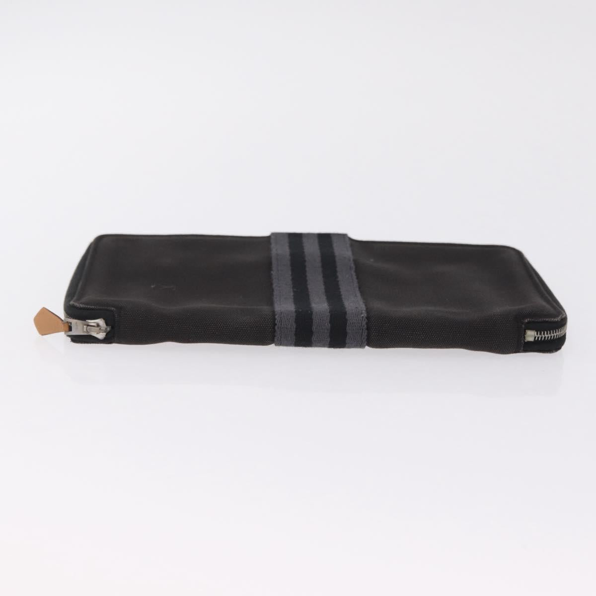 HERMES Fourre Tout Long Wallet Canvas Black Auth 208448