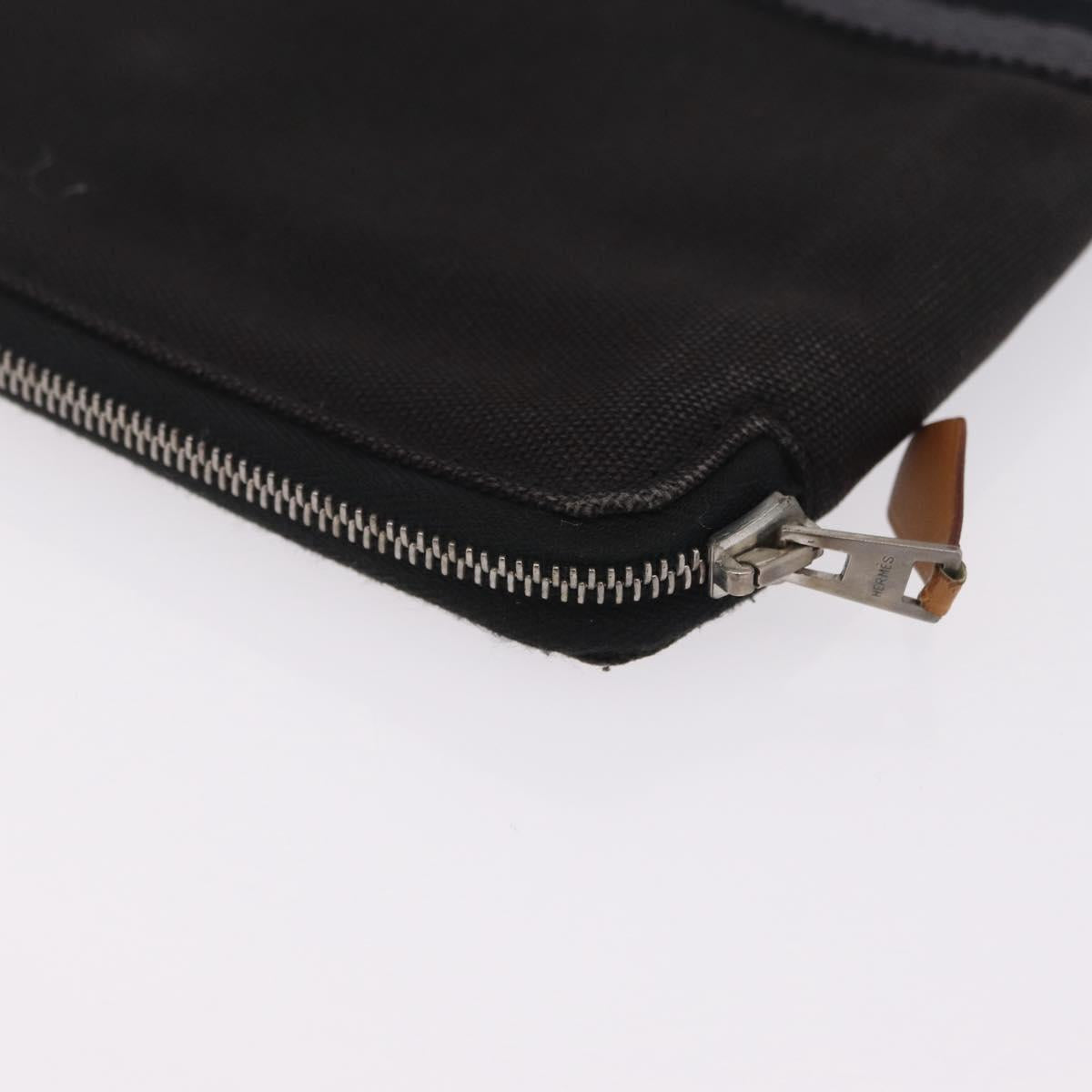 HERMES Fourre Tout Long Wallet Canvas Black Auth 208448