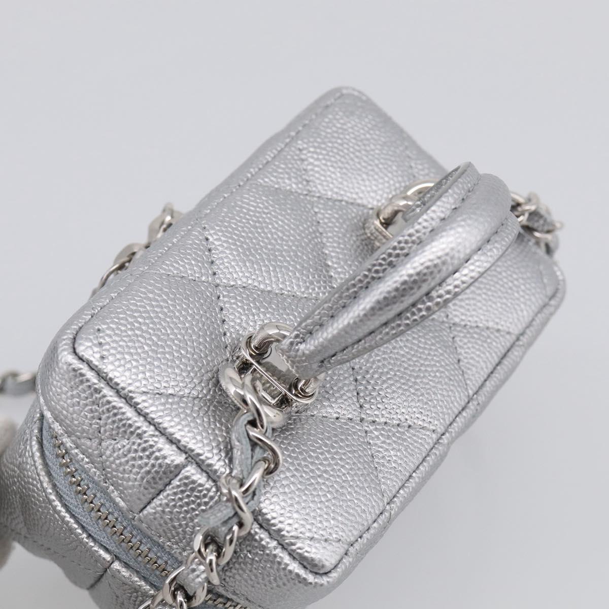 CHANEL Matelasse Chain Shoulder Vanity Pouch Caviar Skin 2way CC Auth 208451SAM