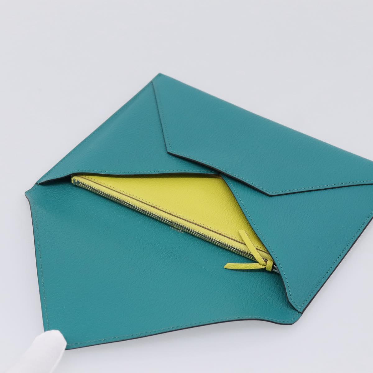 HERMES Envelope Trio Pouch Leather Green Auth 208473M