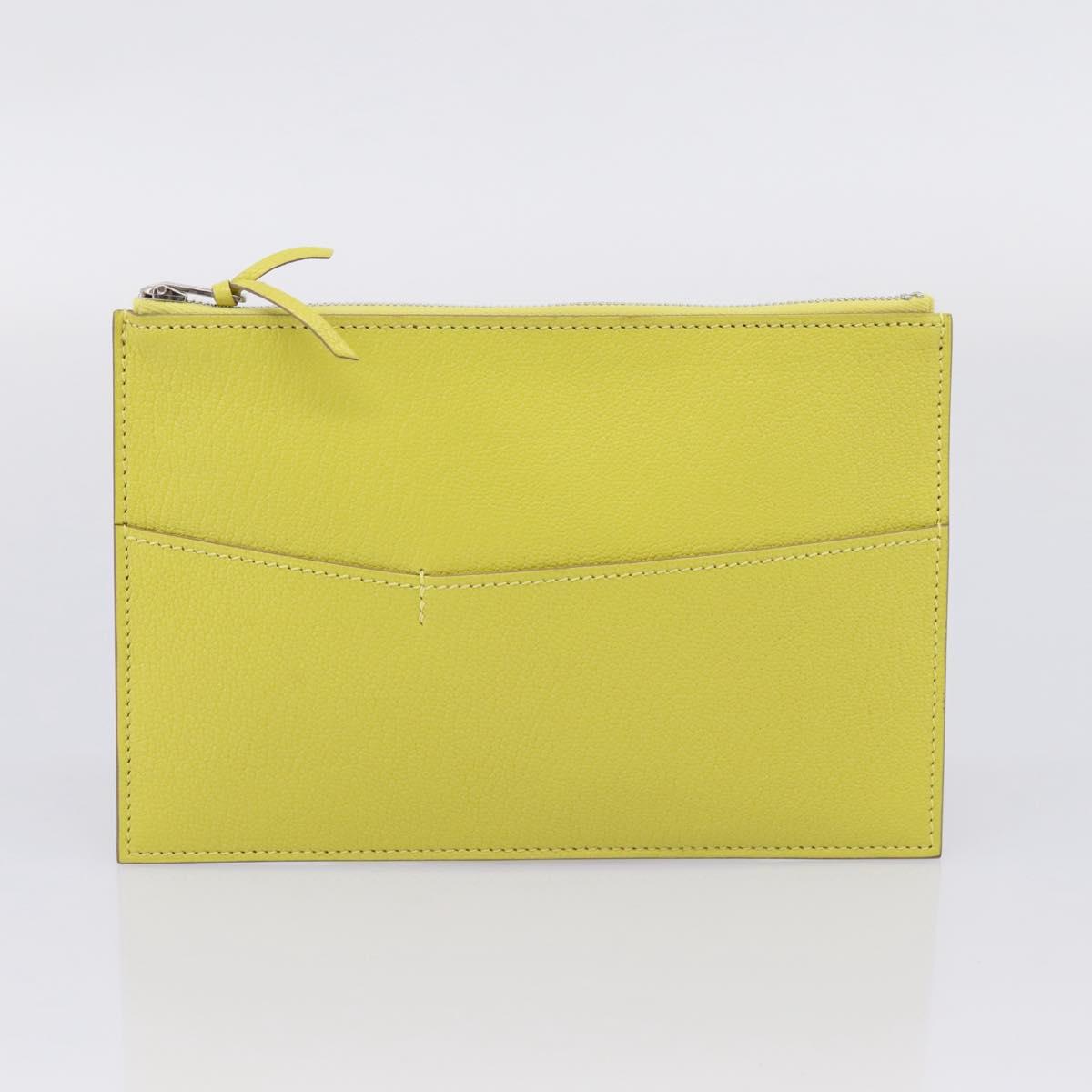 HERMES Envelope Trio Pouch Leather Green Auth 208473M