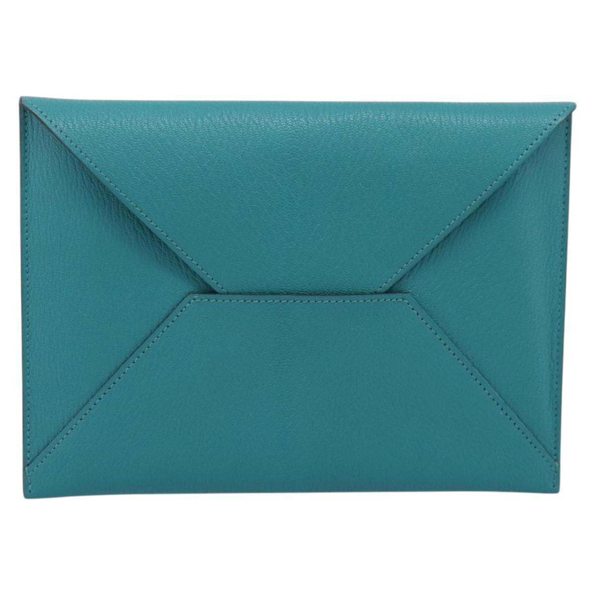 HERMES Envelope Trio Pouch Leather Green Auth 208473M