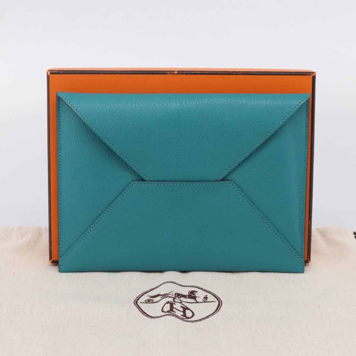HERMES Envelope Trio Pouch Leather Green Auth 208473M