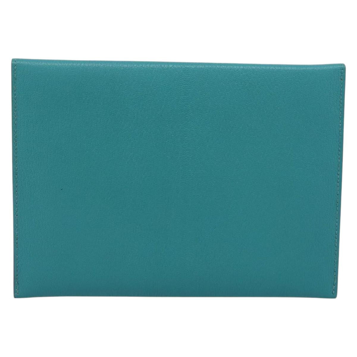 HERMES Envelope Trio Pouch Leather Green Auth 208473M