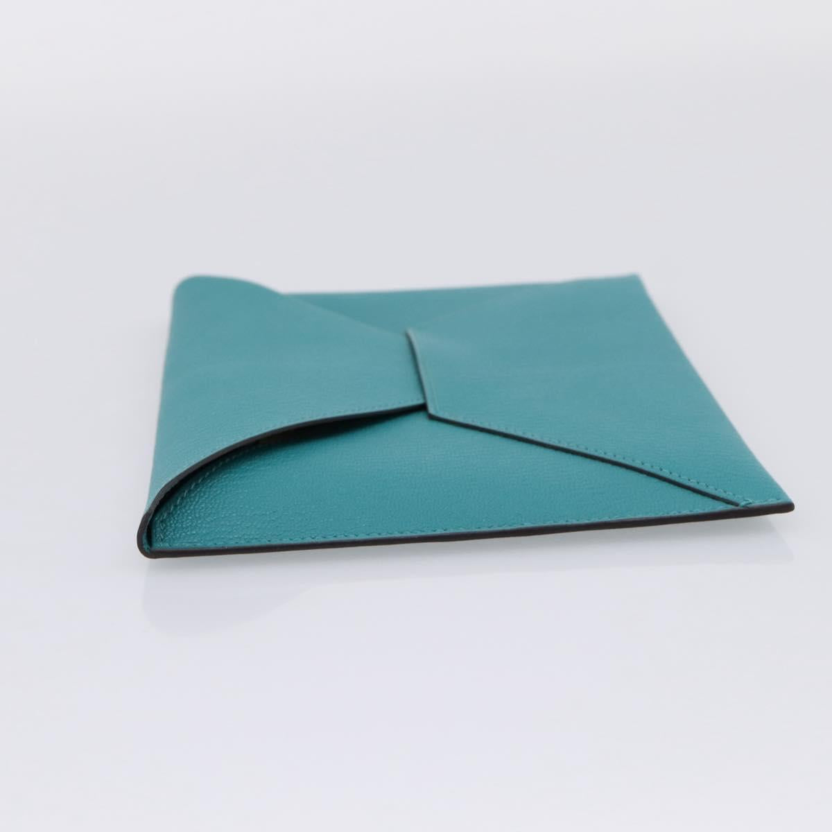 HERMES Envelope Trio Pouch Leather Green Auth 208473M