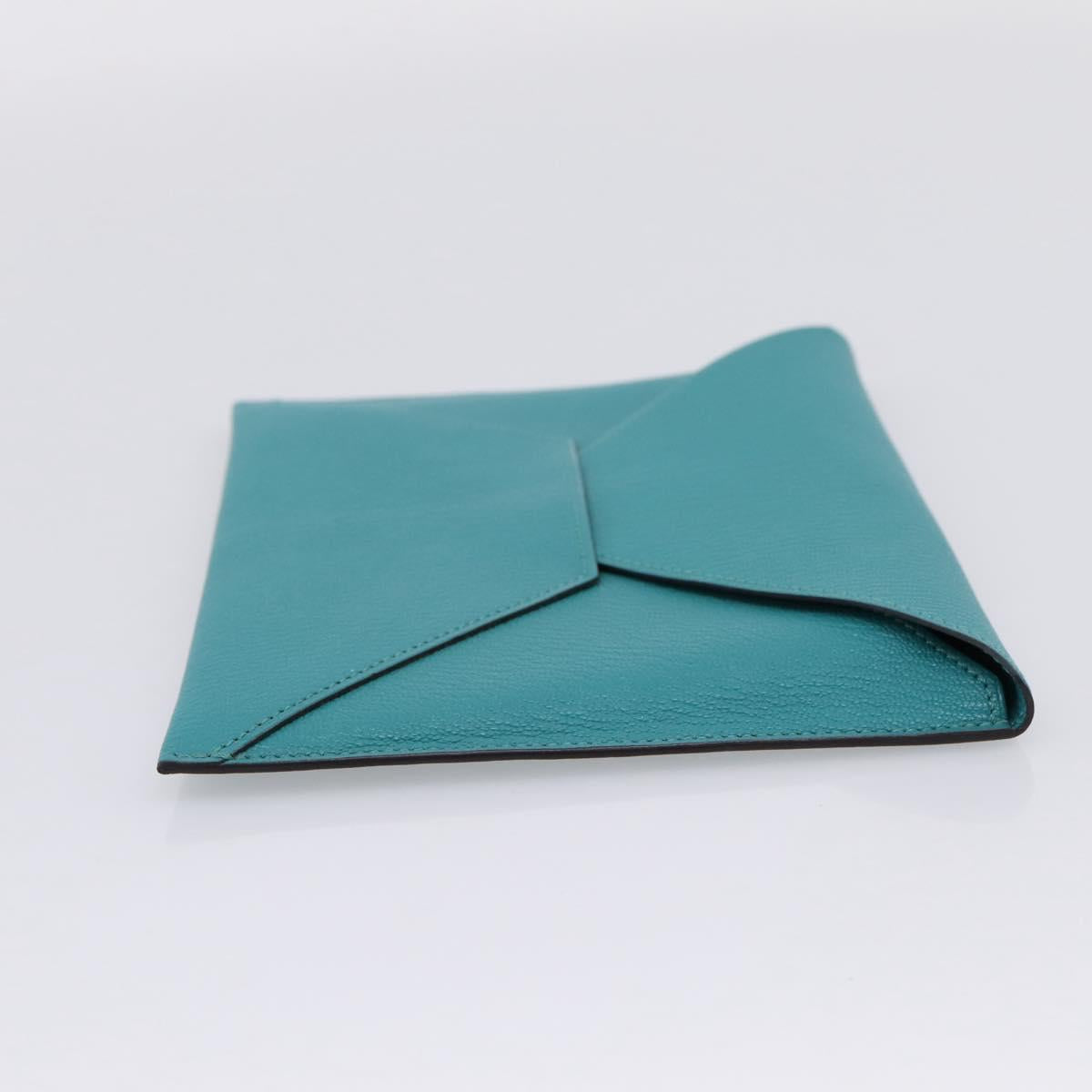 HERMES Envelope Trio Pouch Leather Green Auth 208473M