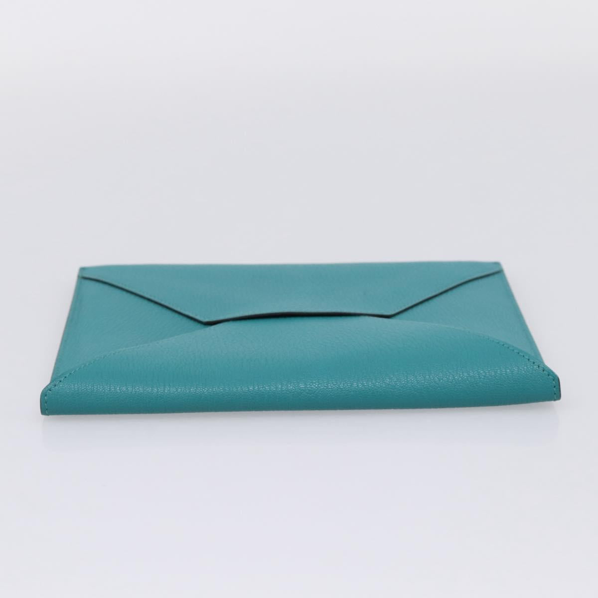 HERMES Envelope Trio Pouch Leather Green Auth 208473M