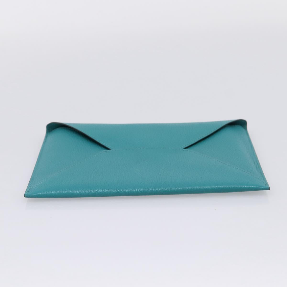 HERMES Envelope Trio Pouch Leather Green Auth 208473M