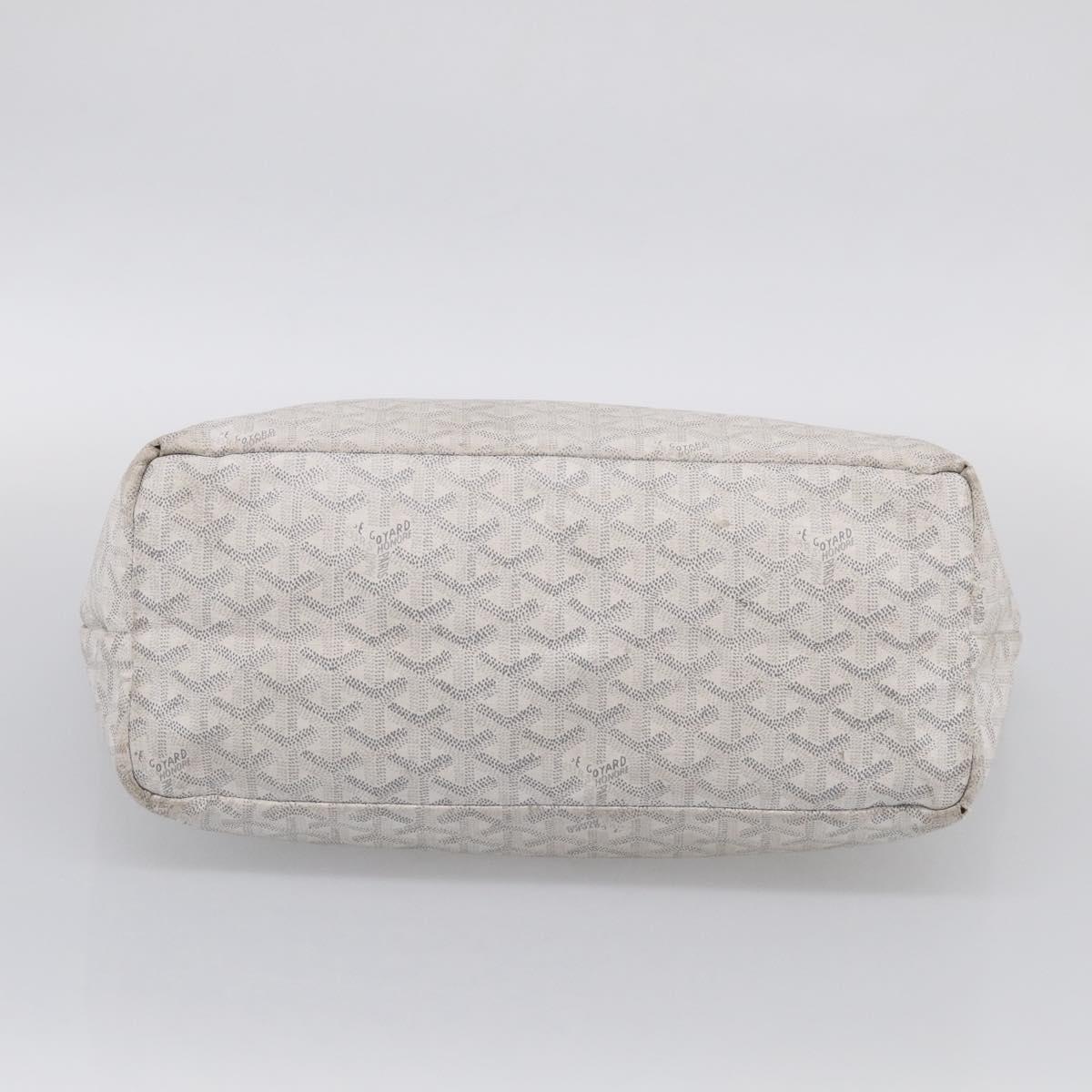 Goyard Herringbone Saint Louis PM Tote Bag PVC White Silver Auth 208478