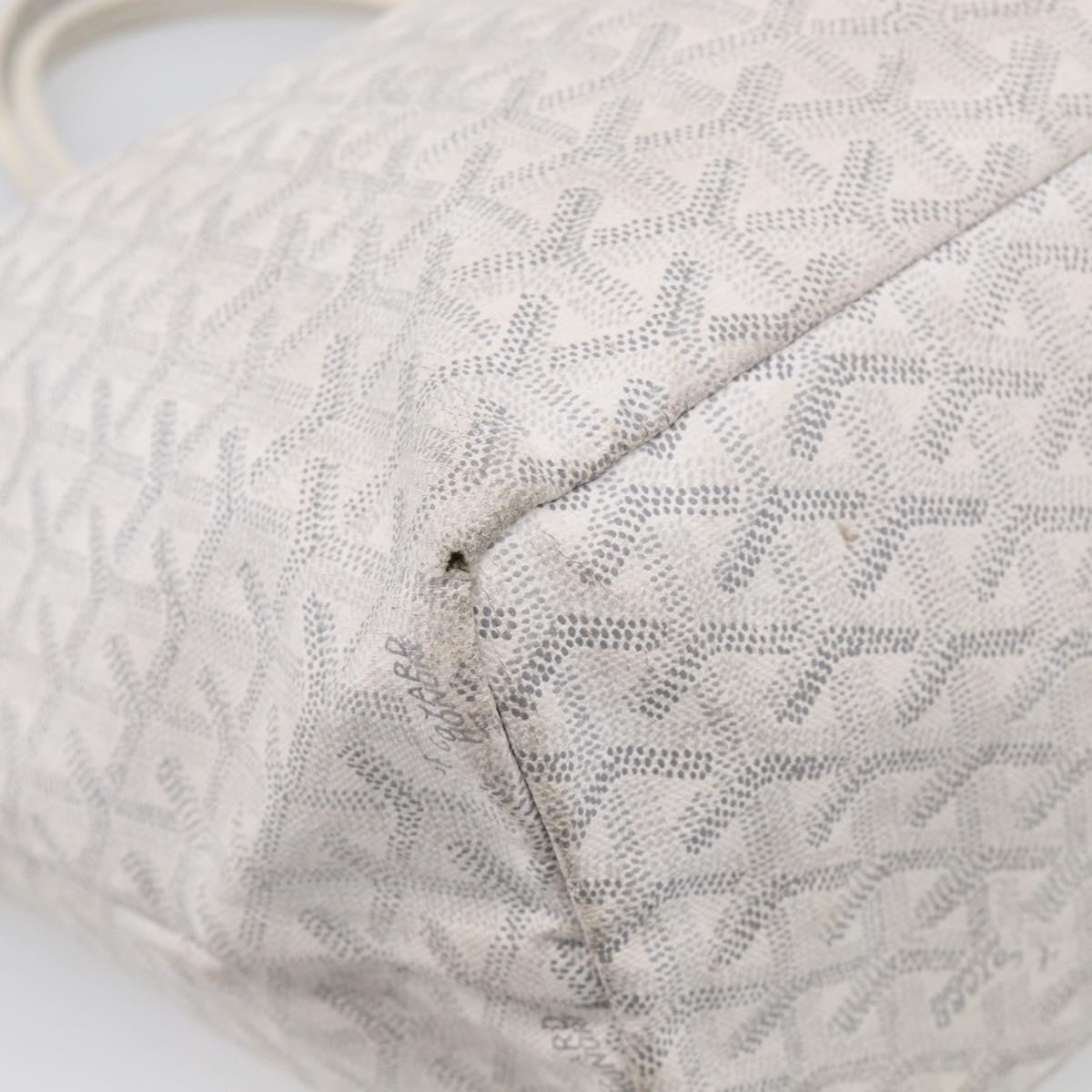 Goyard Herringbone Saint Louis PM Tote Bag PVC White Silver Auth 208478