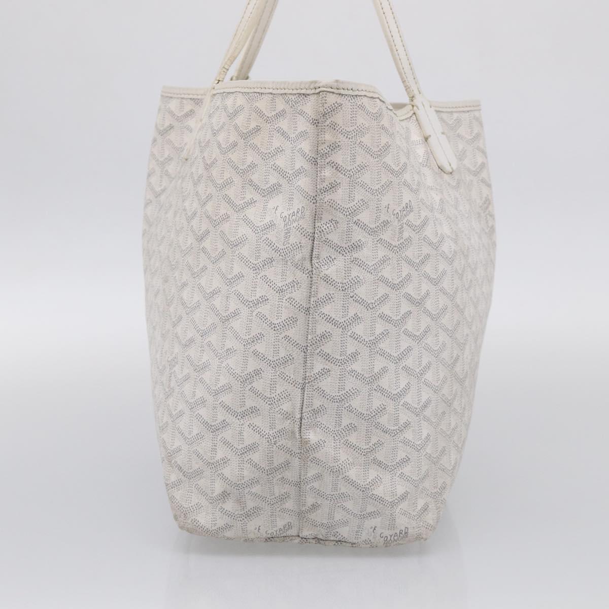 Goyard Herringbone Saint Louis PM Tote Bag PVC White Silver Auth 208478