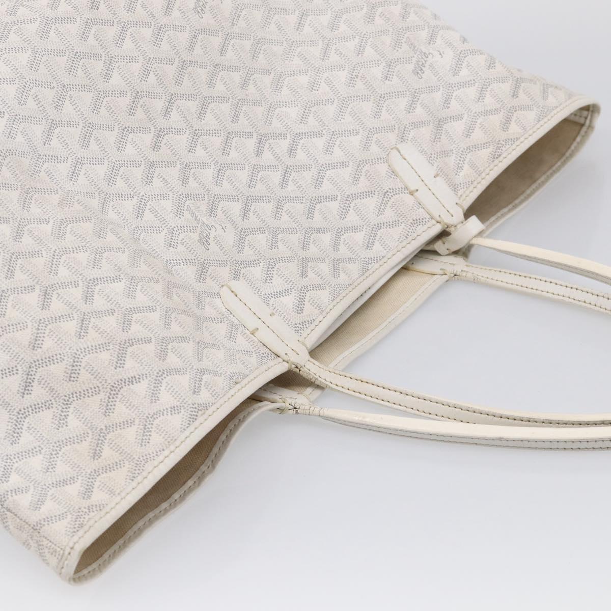 Goyard Herringbone Saint Louis PM Tote Bag PVC White Silver Auth 208478