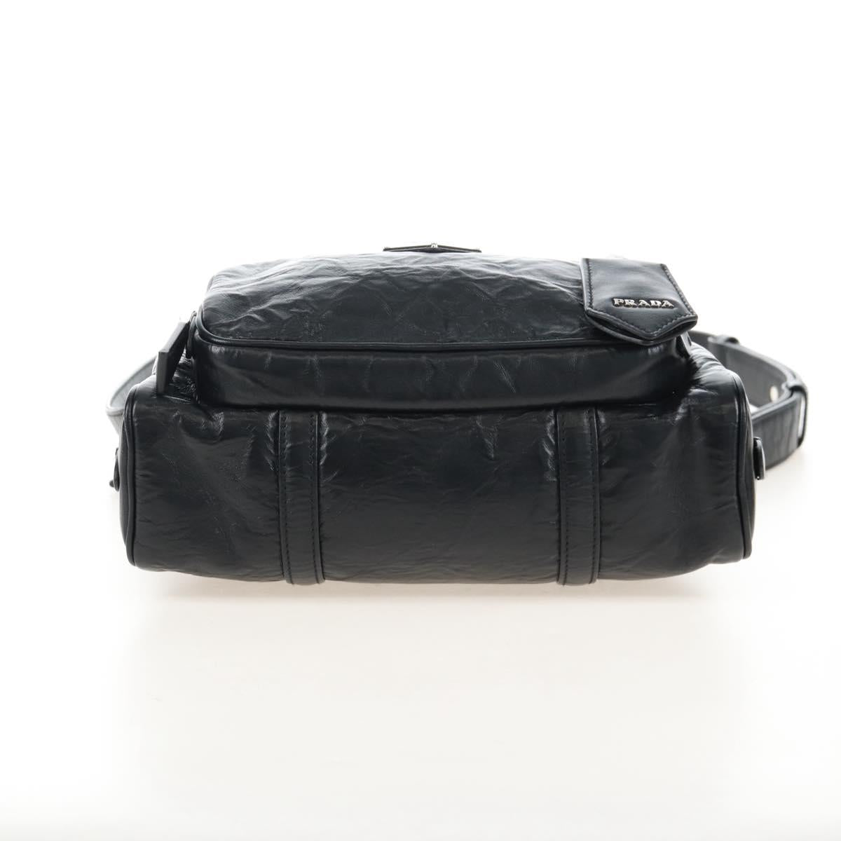 PRADA Hand Bag Leather 2way Black Silver Auth 208497SAM