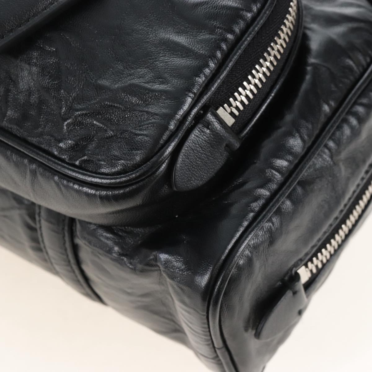 PRADA Hand Bag Leather 2way Black Silver Auth 208497SAM