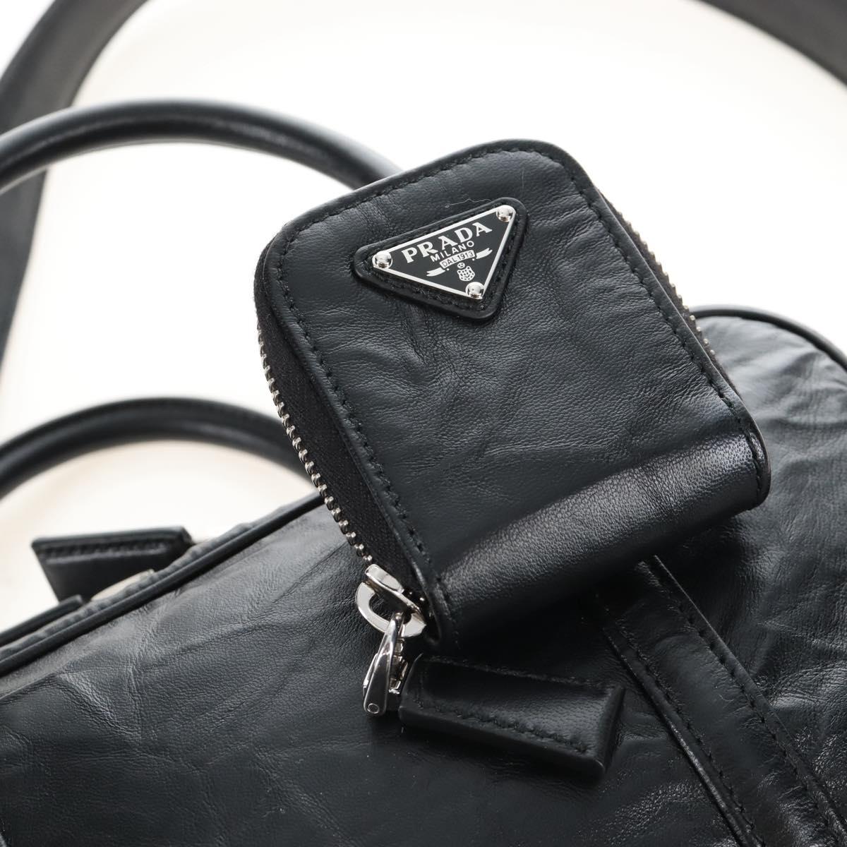 PRADA Hand Bag Leather 2way Black Silver Auth 208497SAM