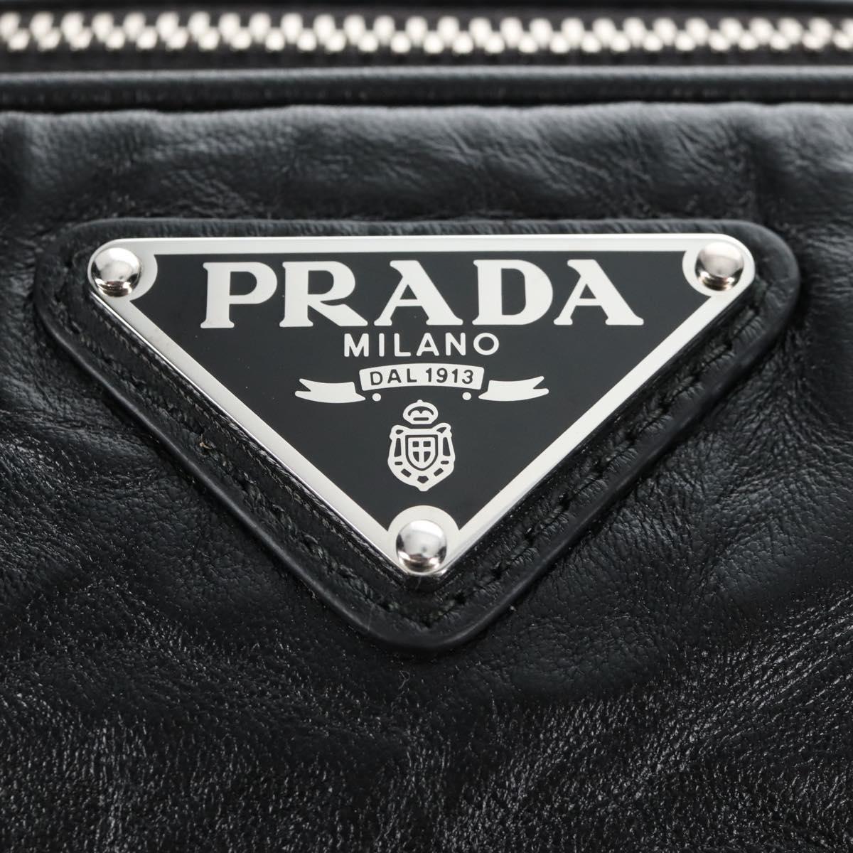 PRADA Hand Bag Leather 2way Black Silver Auth 208497SAM