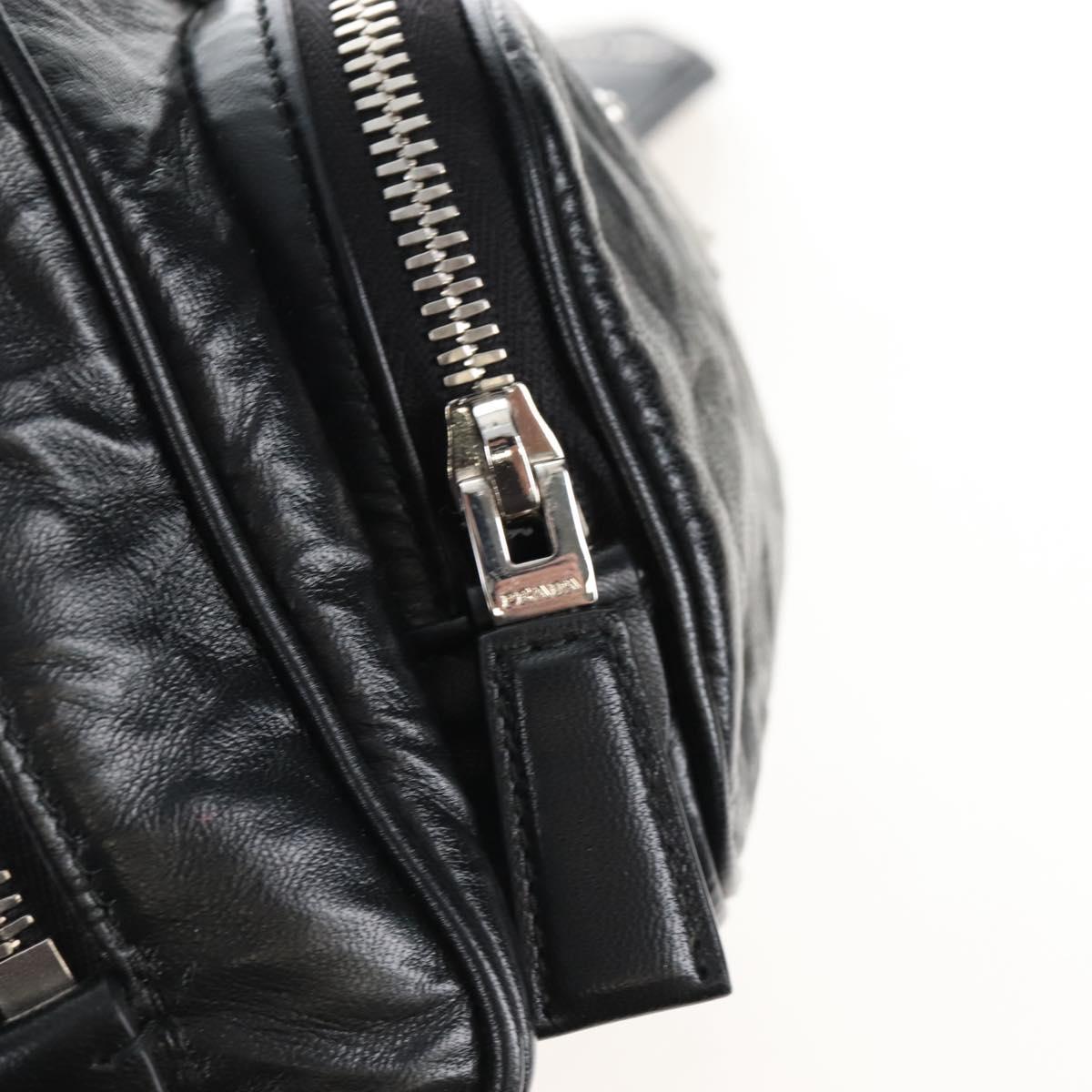 PRADA Hand Bag Leather 2way Black Silver Auth 208497SAM