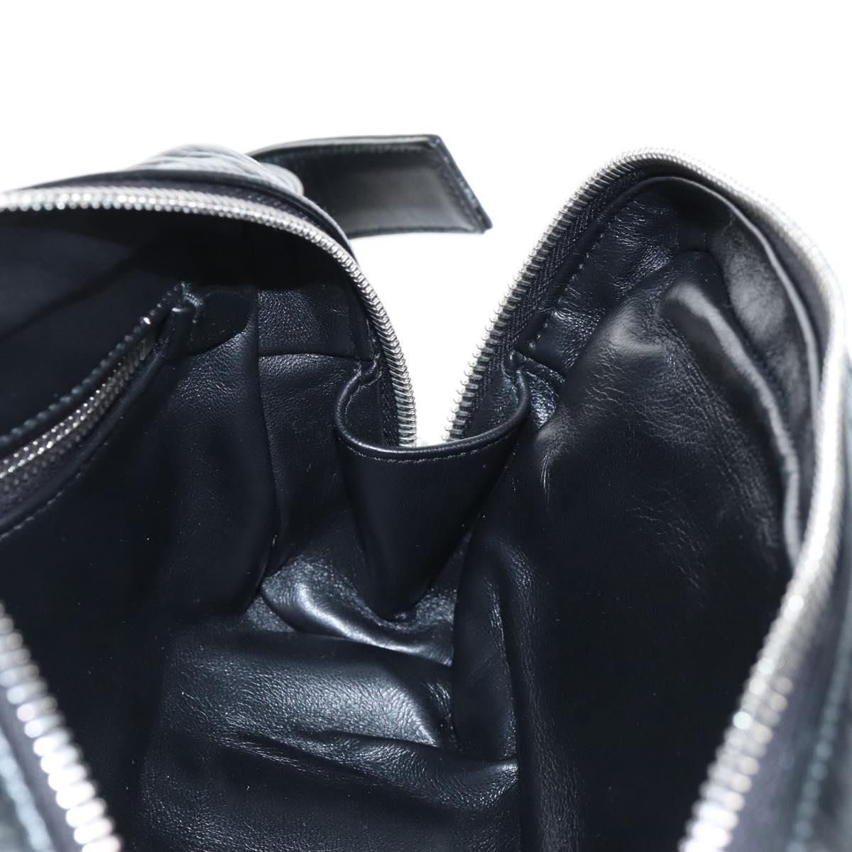 PRADA Hand Bag Leather 2way Black Silver Auth 208497SAM