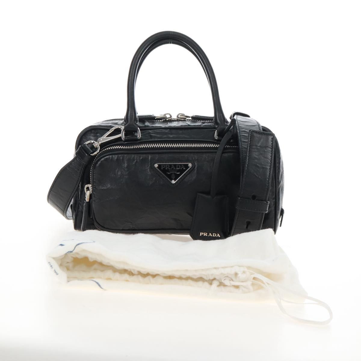 PRADA Hand Bag Leather 2way Black Silver Auth 208497SAM