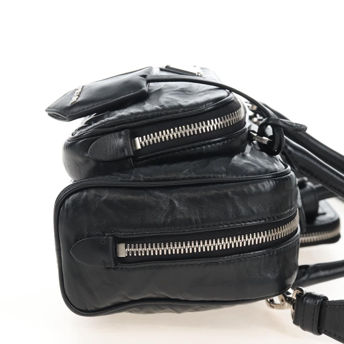 PRADA Hand Bag Leather 2way Black Silver Auth 208497SAM