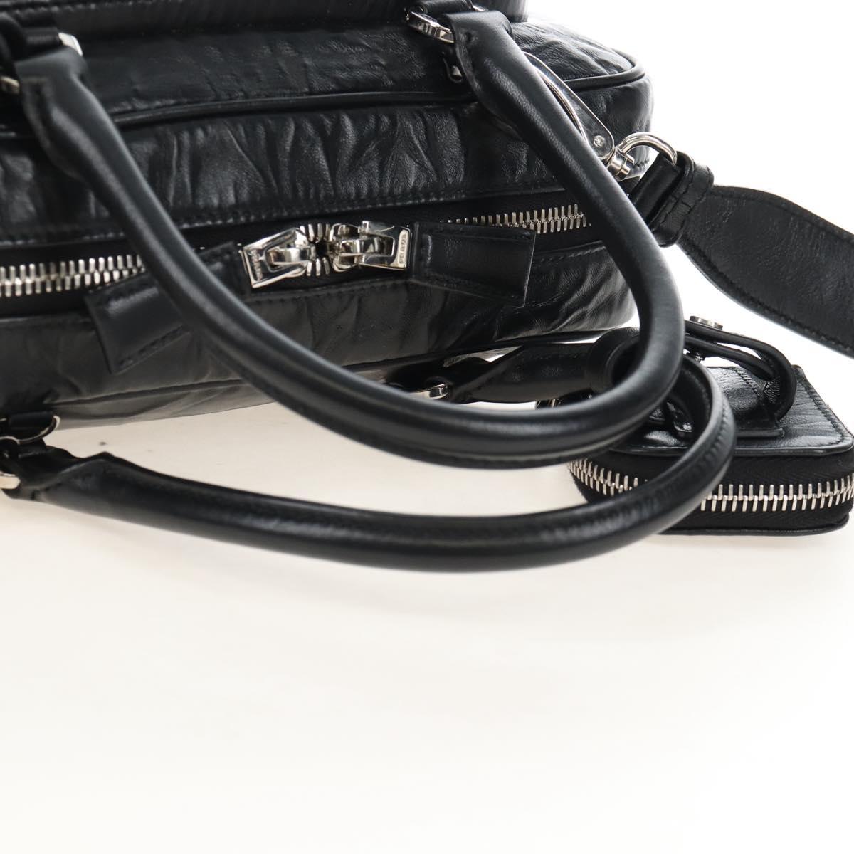 PRADA Hand Bag Leather 2way Black Silver Auth 208497SAM