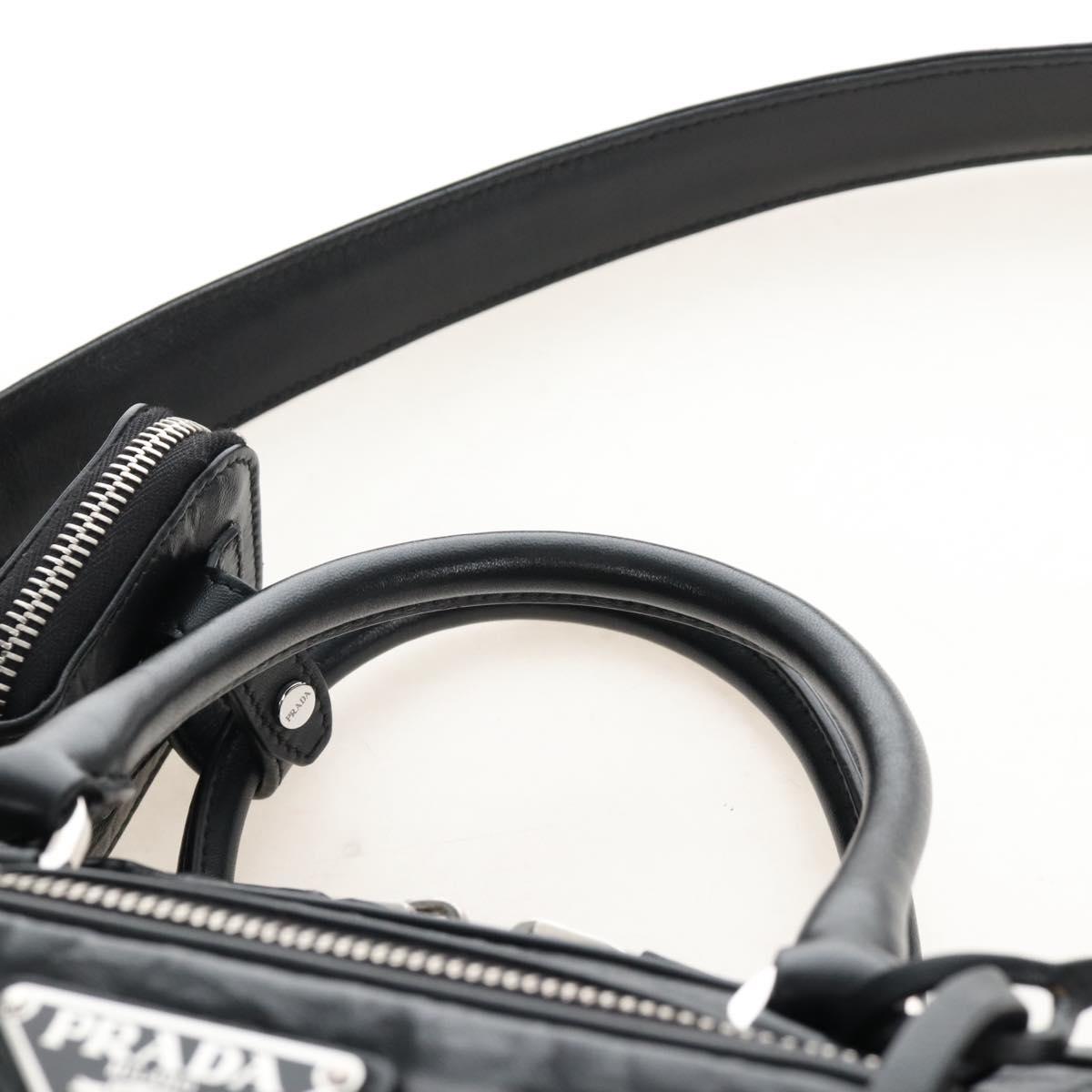 PRADA Hand Bag Leather 2way Black Silver Auth 208497SAM