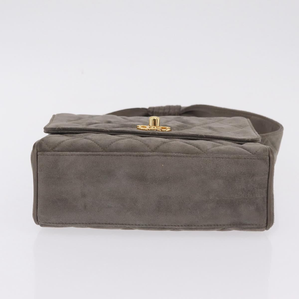 CHANEL Matelasse Shoulder Bag Suede Gray Gold Tone CC Auth 208499V