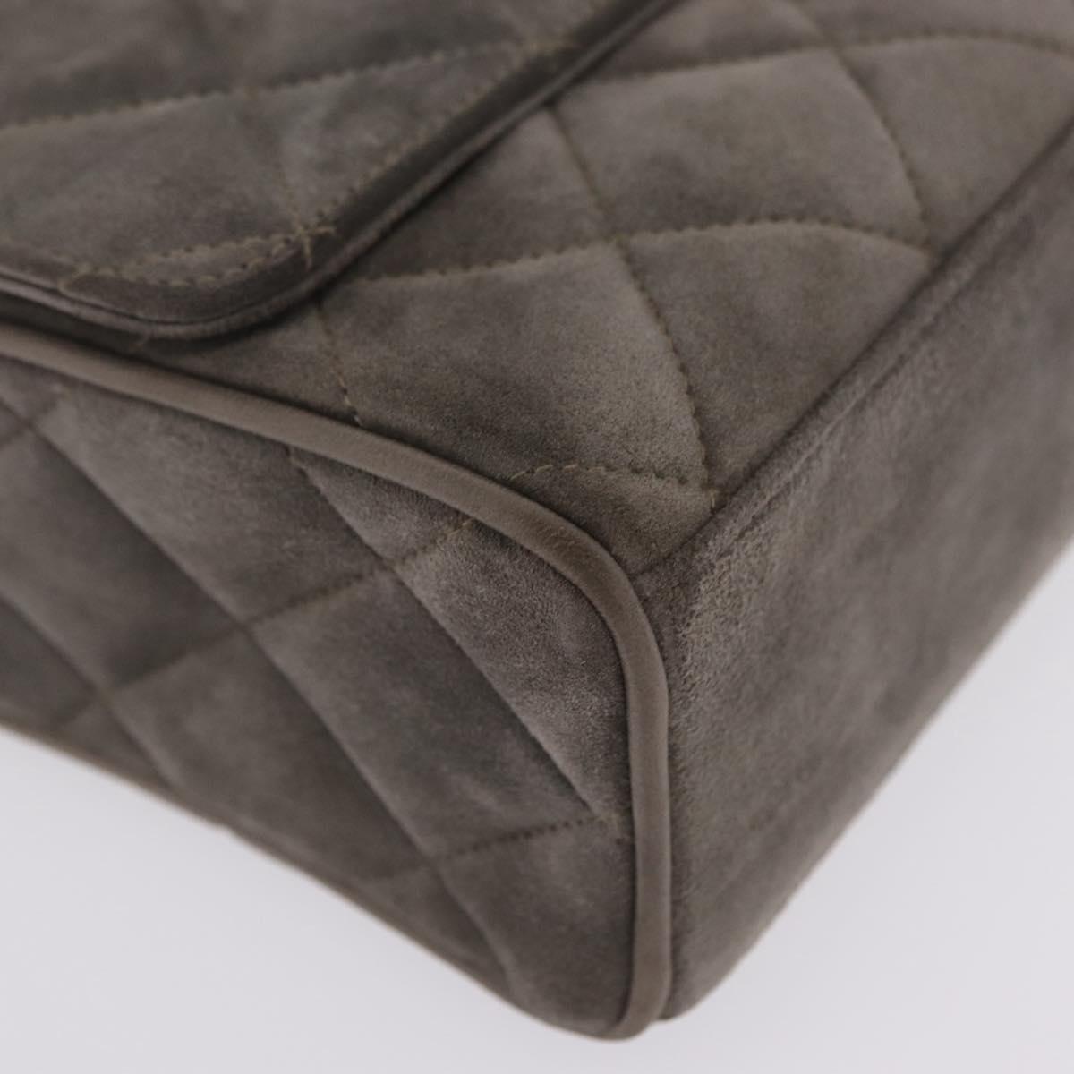 CHANEL Matelasse Shoulder Bag Suede Gray Gold Tone CC Auth 208499V
