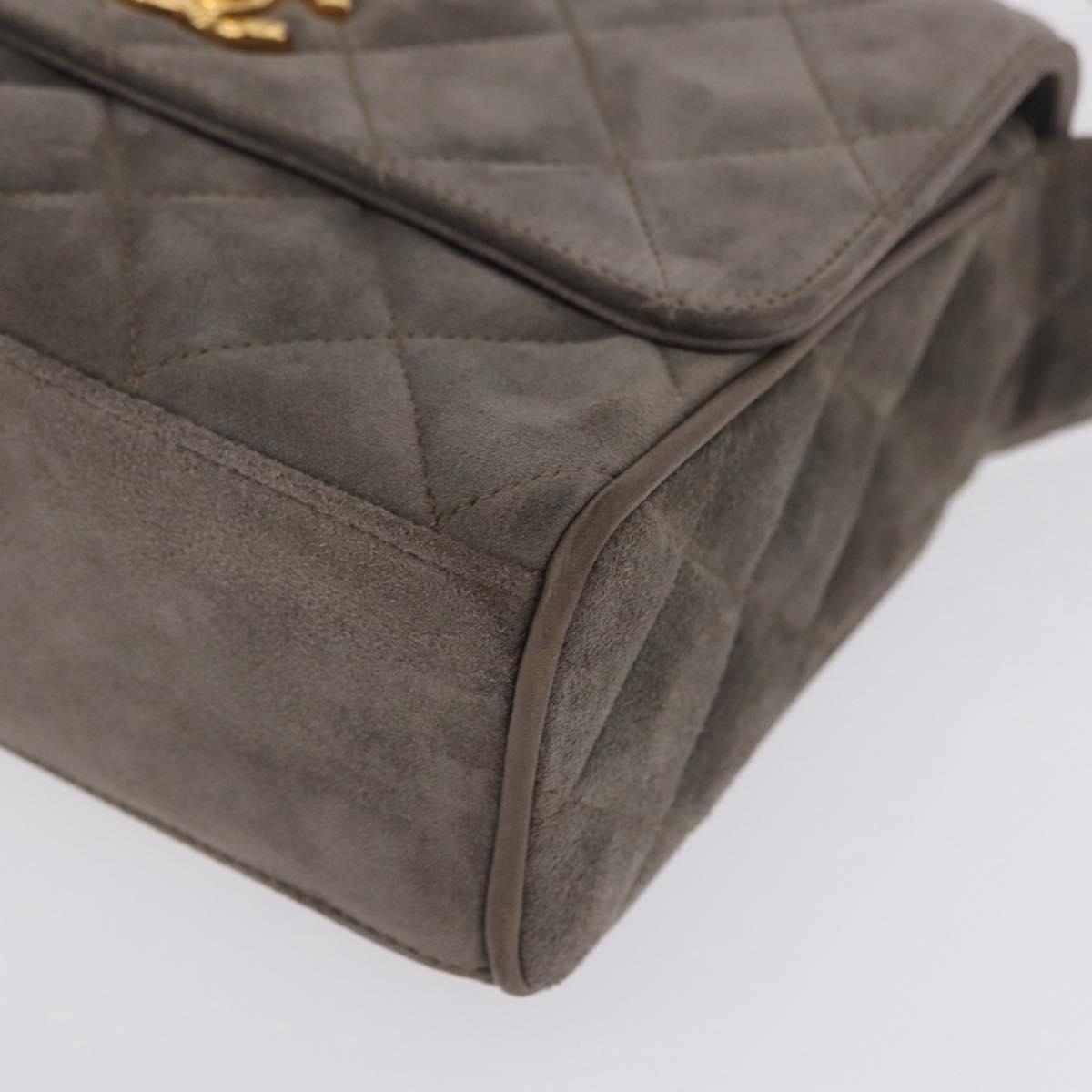 CHANEL Matelasse Shoulder Bag Suede Gray Gold Tone CC Auth 208499V